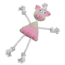 Jute And Rope Plush Pig Manniquen - Pet Toy- Pink